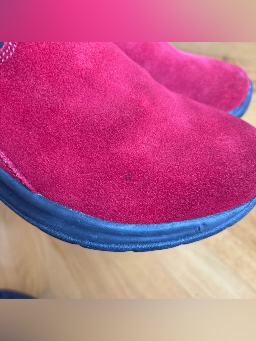 Lands' End Mocs Clogs Shoes Slip-On Red Suede Leather Comfort Womens Size 7.5B - Picture 8 of 12
